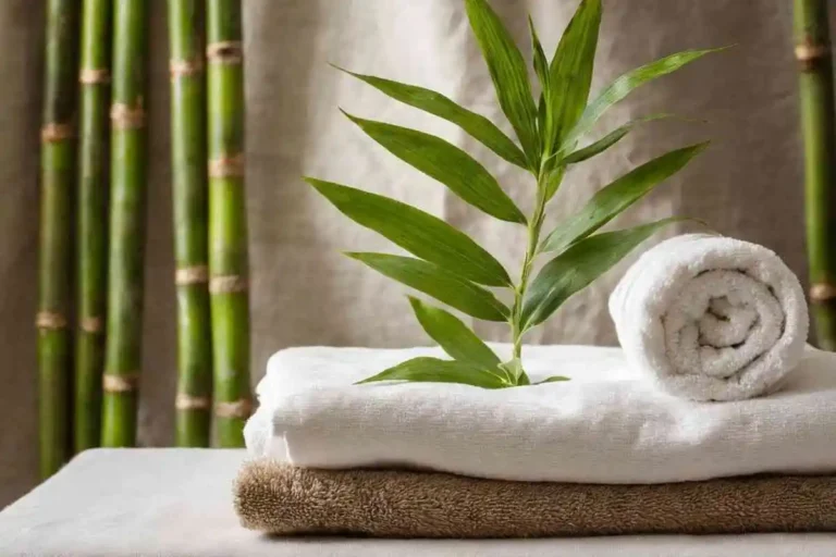 Bamboo vs linen sheets showed on the image with bamboo stem and leave