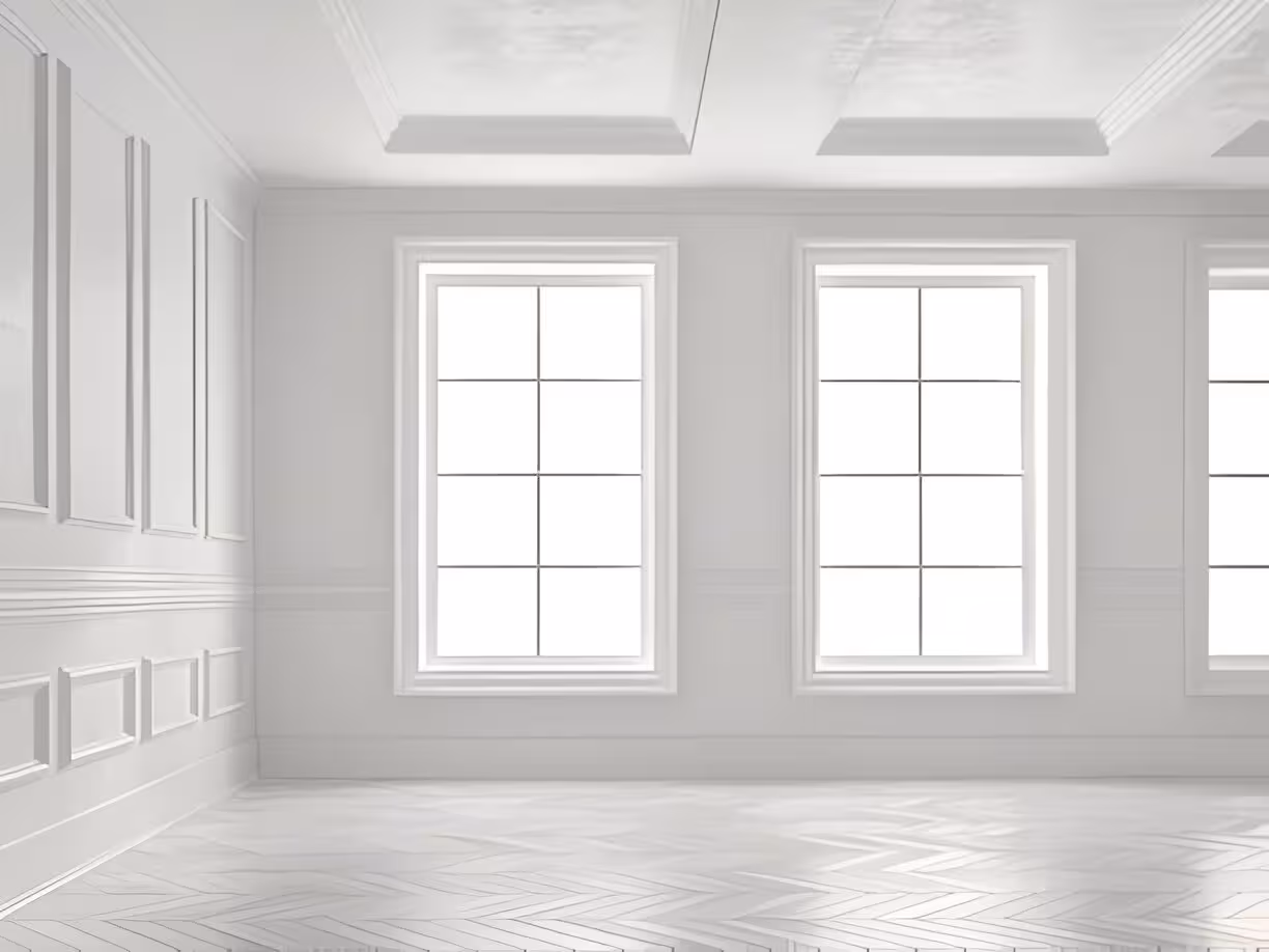 An image showcasing an average bedroom window dimensions in a white color pallete 