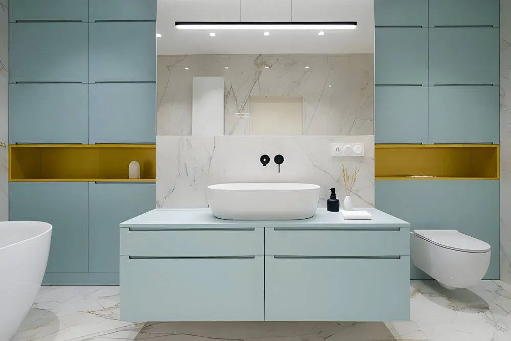 Light blue bathroom cabinets