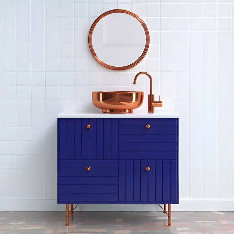 Blue bathroom vanity ideas with gold hardware